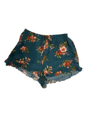 American Eagle Floral Ruffle Hem Shorts Teal Orange Large